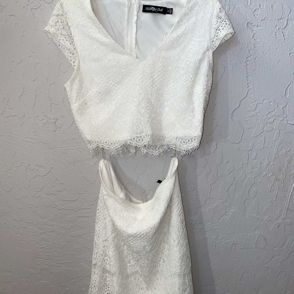 White lace 2 piece dress